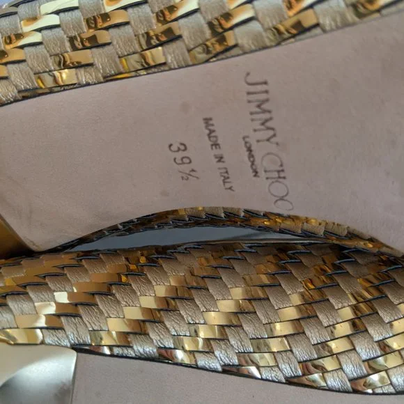 Jimmy Choo Romy 85 Gold Mix Woven Metallic Fabric Pointy Toe Pump Sz/ 8.5 - Picture 15 of 15